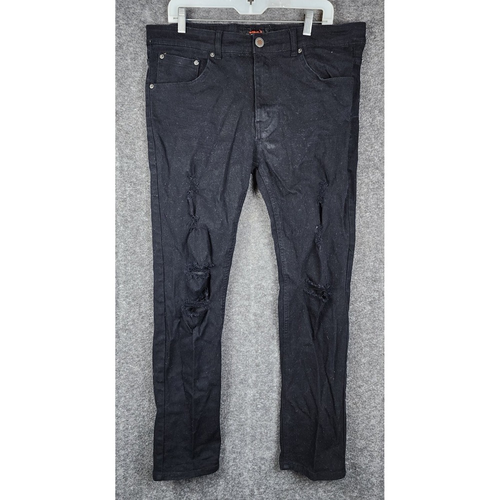Copper Rivet Distressed Jeans Mens 38x32 Black Ripped Stretch Denim Pants